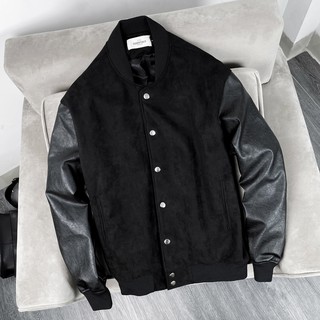 Áo khoác bomber da lộn Đen phối tay da, áo jacket 2 lớp nam nữ unisex ,MSW Town