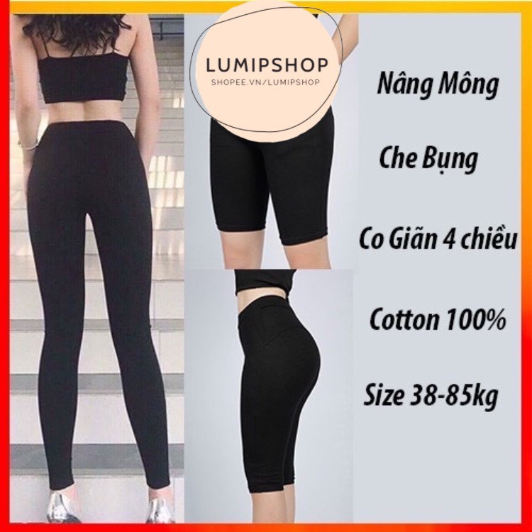Quần legging đùi lửng ngố nâng mông cạp cao siêu co giãn loại 1 bigsize đến 85kg QG110