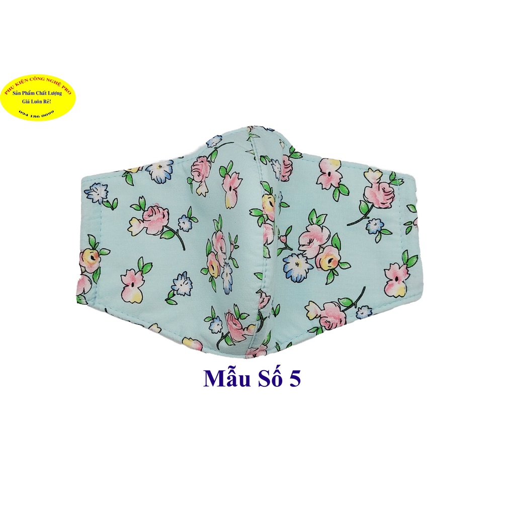 Khẩu trang vải nữ Chất liệu vải cotton Dày 3 lớp In hình Hoa lá các loại, Chống nắng, Chống bụi, Bảo vệ sức khỏe