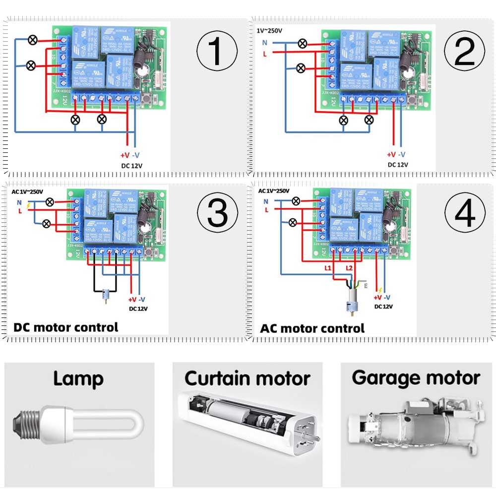 Bộ điều khiển từ xa DIESE không dây RF rơ le 433Mhz DC12V 4 gang thích hợp cho gara và công tắc đèn