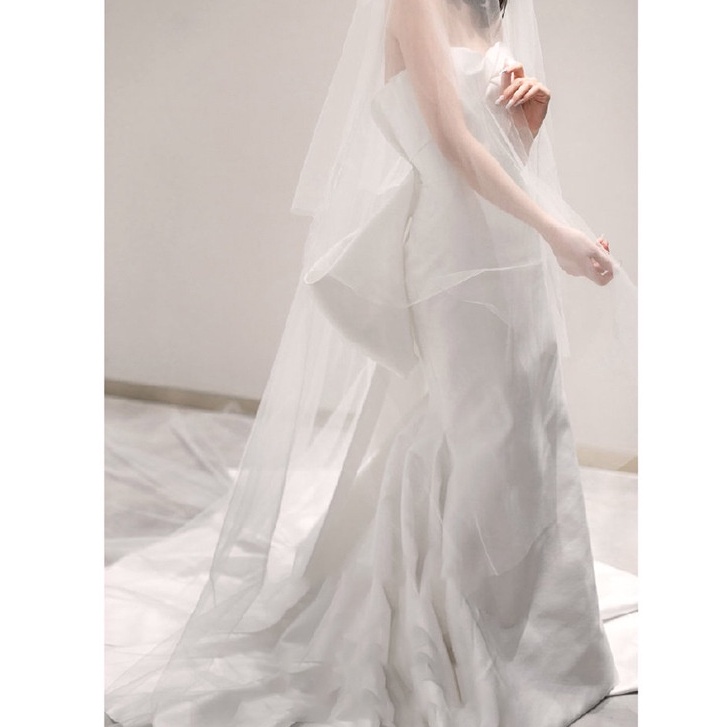 Đầm Cưới Vải Satin Đính Nơ Kiểu Pháp 2022 Thời Trang Mùa Hè Cho Nữ V3D4