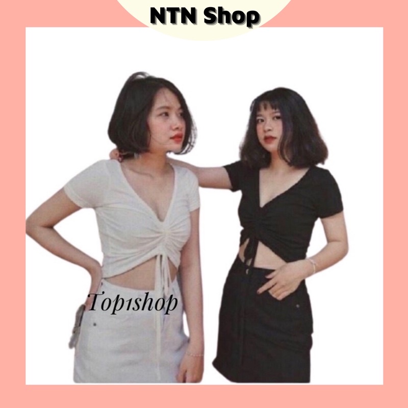 Áo Tay Ngắn Croptop Cô Tim Rút Dâyl.