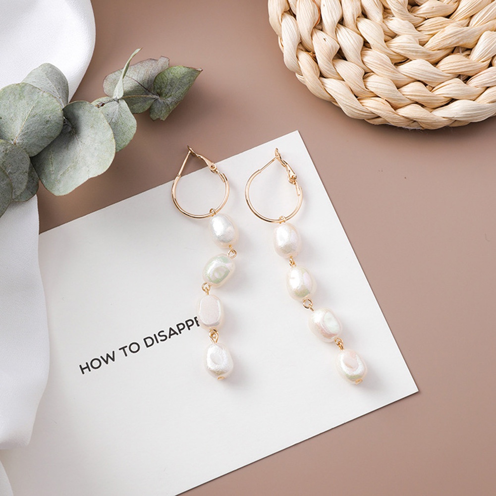 Khuyên tai hình học đính ngọc trai thời trang cho nữ