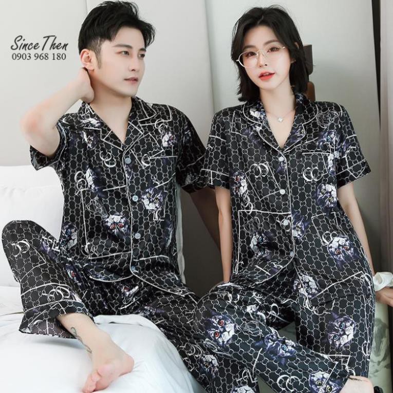 Pijama đôi nam nữ lụa màu đen, đồ ngủ đôi nam nữ mặc nhà - Hàng có sẵn ở TPHCM - Since Then  ྆  ཾ