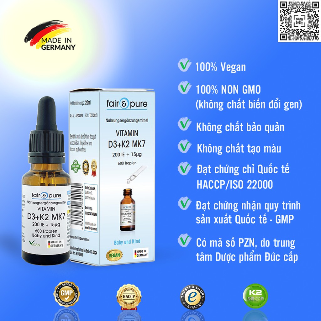 Vitamin D3K2 MK7 Fair &amp; Pure Đức