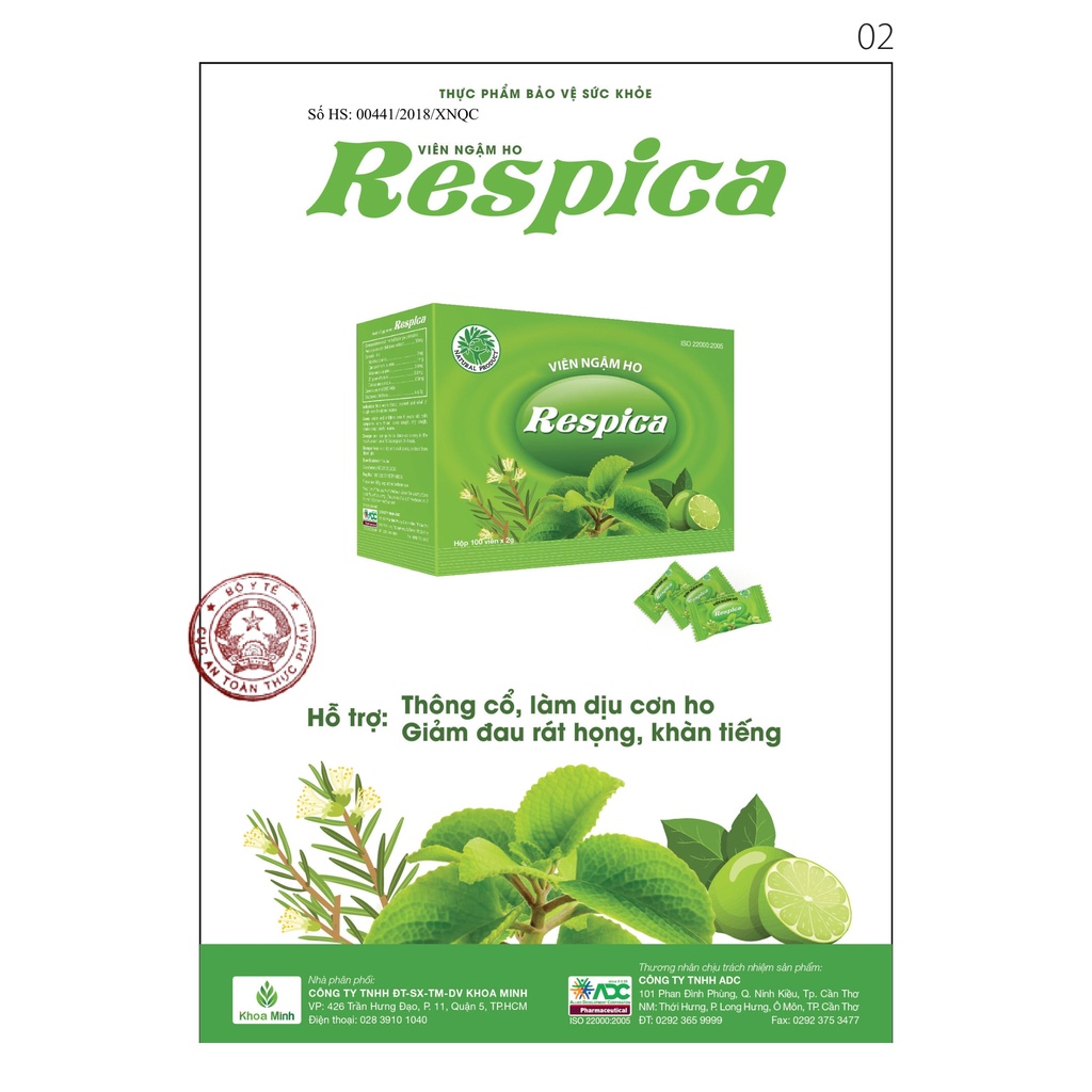 Viên ngậm ho Respica hỗ trợ làm ấm, thông cổ, ngăn ngừa và làm dịu cơn ho, giảm đau rát họng, khàn tiếng (set 10 viên)