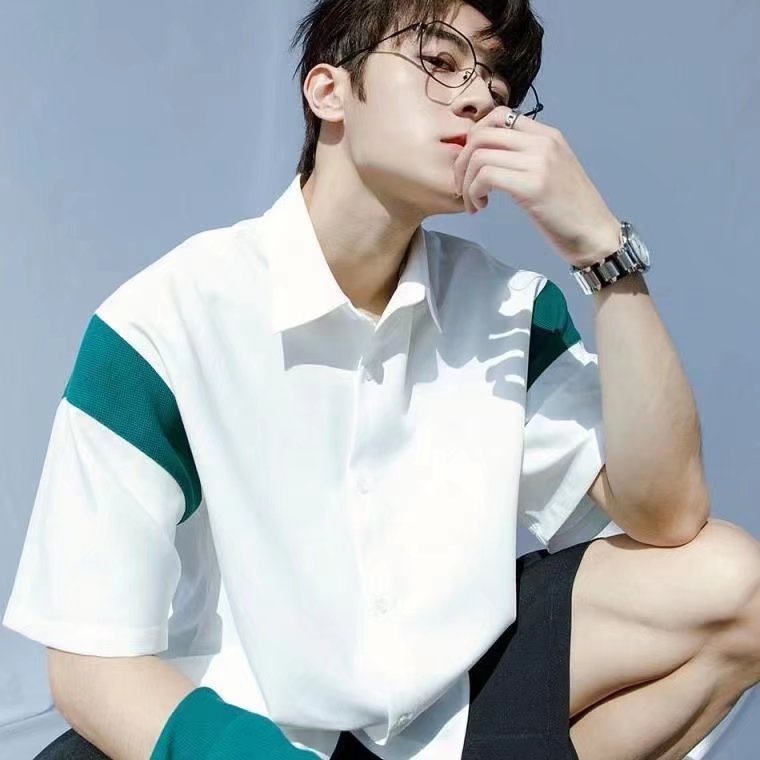 Áo Sơ Mi Ngắn Tay Phối Màu Cá Tính Theo Phong Cách Mùa Hè Nhật Bản Dành Cho Nam / Size M-2XL / 2 Màu