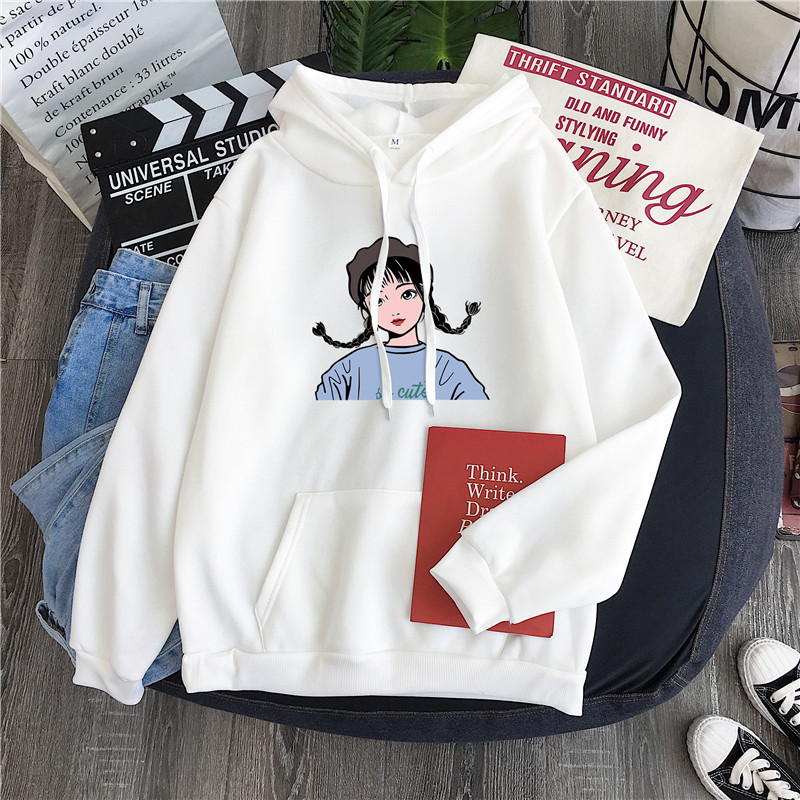 Áo hoodie tay dài in hình cô gái hoạt hình thời trang năng động