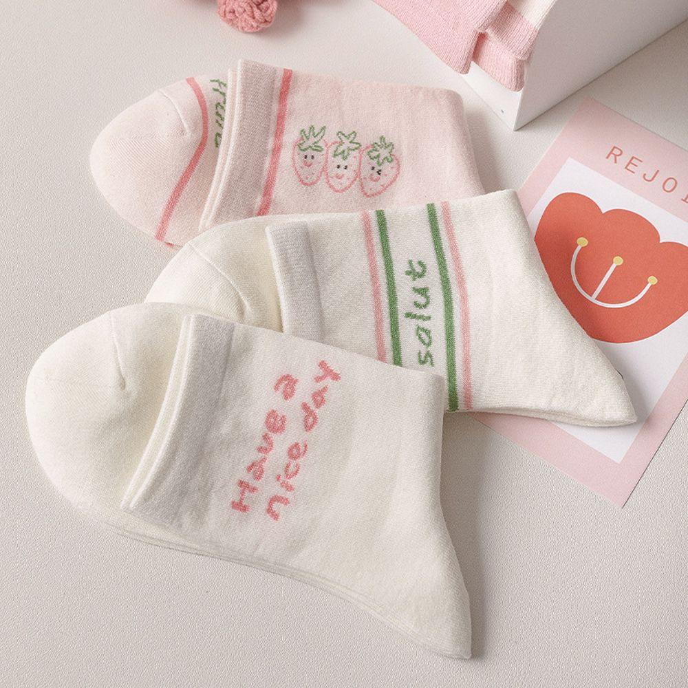 Mocho Vớ Bốn Mùa Thoáng Khí Thoải Mái Họa Tiết Dâu Tây Màu Hồng Vui Nhộn Sáng Tạo