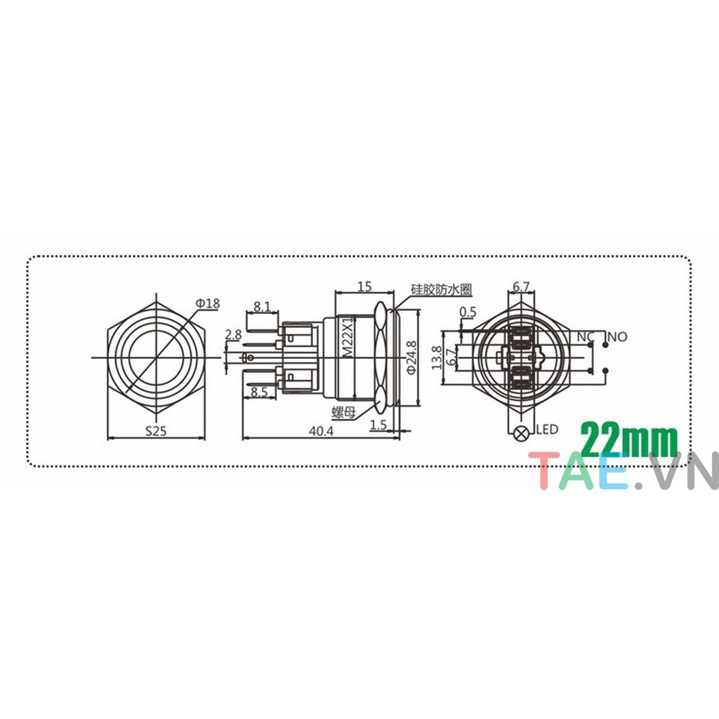 Nút Nhấn Kim Loại Có Đèn 22mm