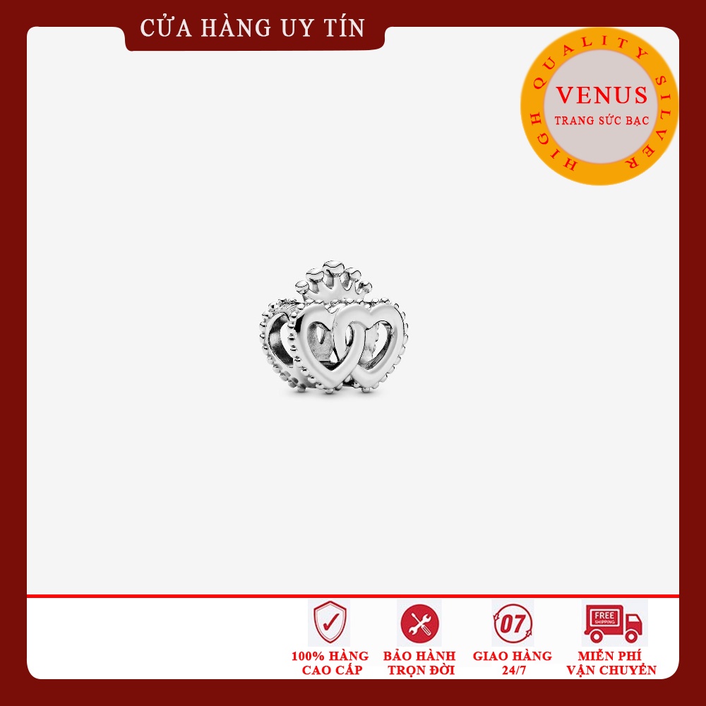 Charm bạc hình tim đôi vương miện- Trang sức bạc Venus