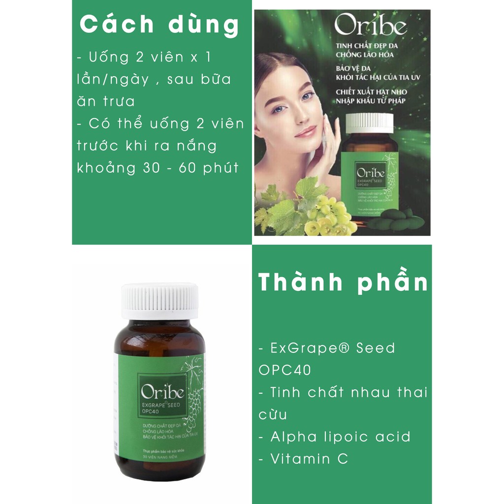 Viên uống đẹp da Oribe - Giảm mờ nám, sạm da, làm sáng da, chống lão hóa, bảo vệ da khỏi tia uv | BigBuy360 - bigbuy360.vn