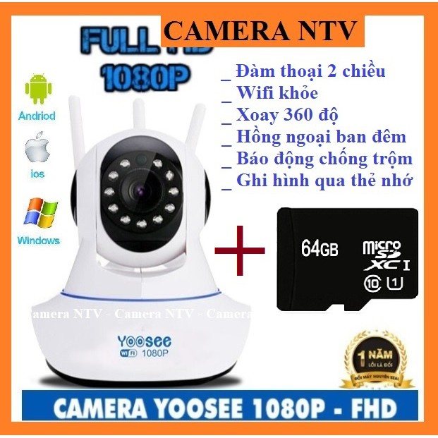 Camera Yoosee 3 râu HD1080 tặng thẻ nhớ 64G chuyên dụng