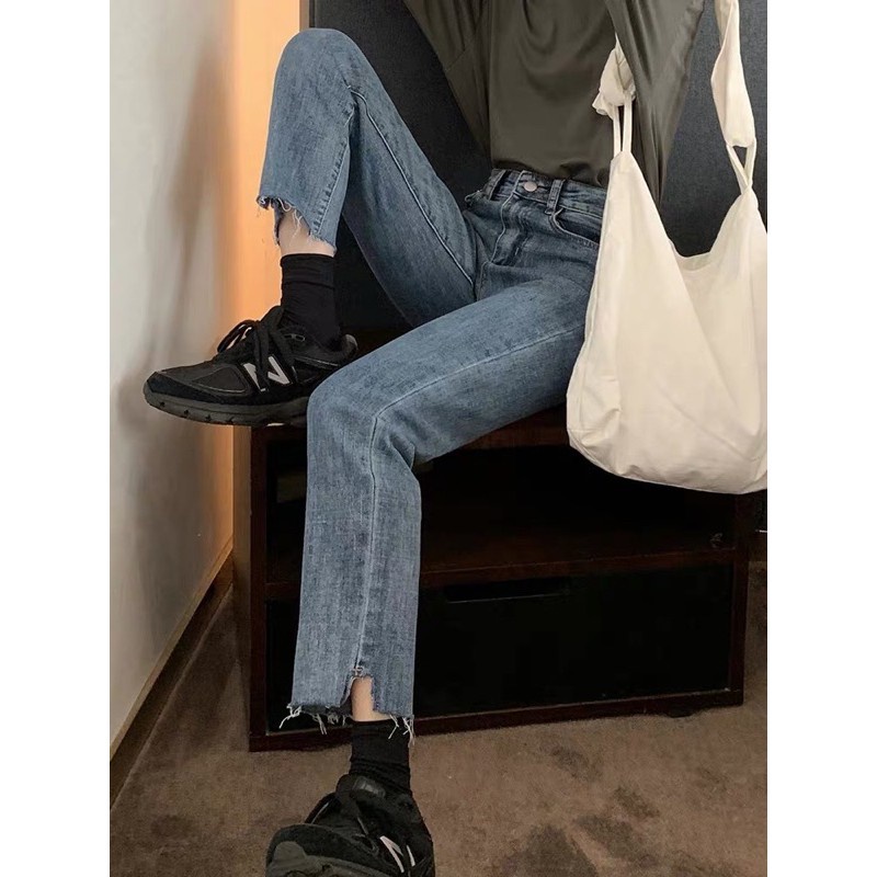Quần slim jean gấu cắt vuông kiểu lưng cao ulzzang quảng châu có BIGSIZE - HÀNG MỚI VỀ