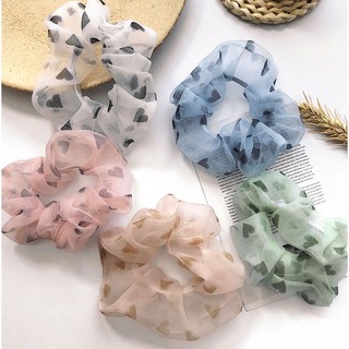 Dây Buộc Tóc Scrunchies Lụa Trơn Hình Trái Tim Xinh Xắn Phong Cách Hàn Quốc.