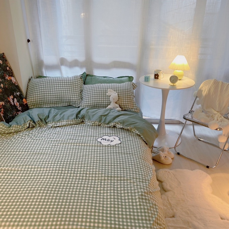 Bộ chăn ga gối Cotton Poly hoạ tiết caro đủ màu đen đỏ xanh MÂY BEDDING đủ kích thước nệm