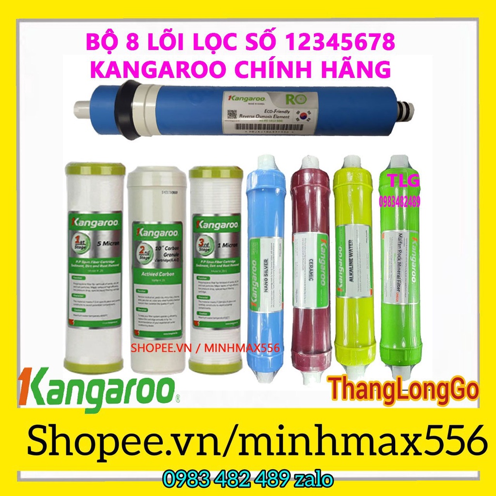 COMBO 8 LÕI LỌC NƯỚC KANGAROO SỐ 12345678 | GỒM BỘ 123-ROKANG HQ-NANO-CERAMIC-ALKALINE-MAIFAN