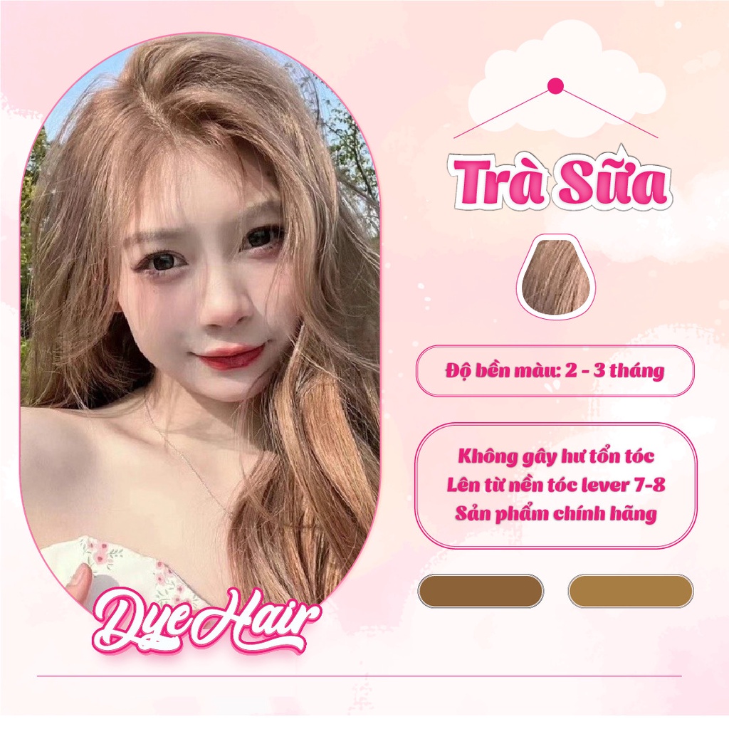 Thuốc nhuộm tóc, thuốc nhuộm tóc TRÀ SỮA DYE HAIR, tặng kèm oxy trợ dưỡng và bao tay