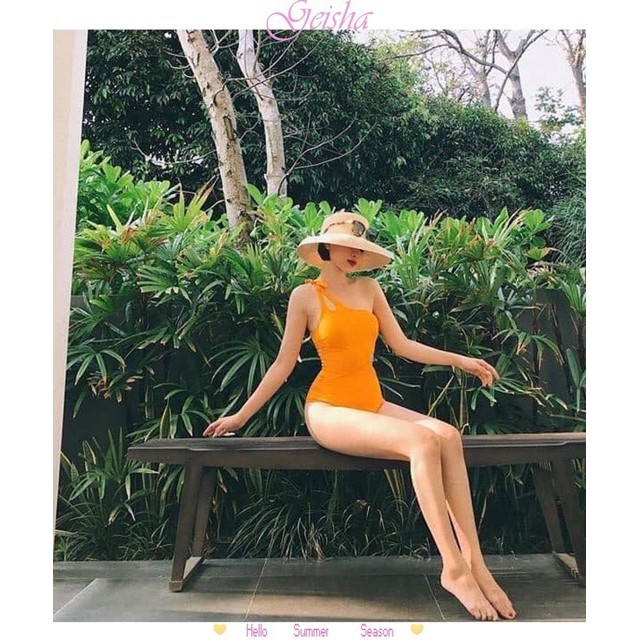 Bikini liền thân lệch vai khoét eo sexy Vàng sang chảnh EVA LTKEV