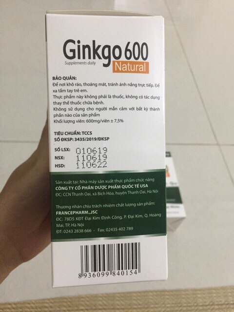 Viên bổ não Ginkgo 600 tăng cường trí nhớ tập trung trí tuệ.