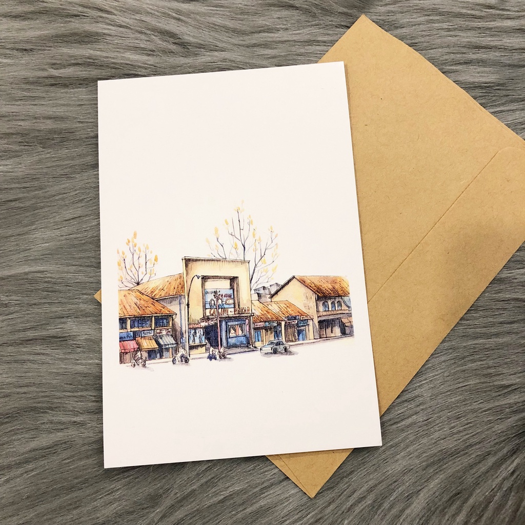 Postcard, Thiệp chúc mừng, Tranh trang trí BST Sài Gòn xưa, 10CMx15CM kèm bao thư Kraft