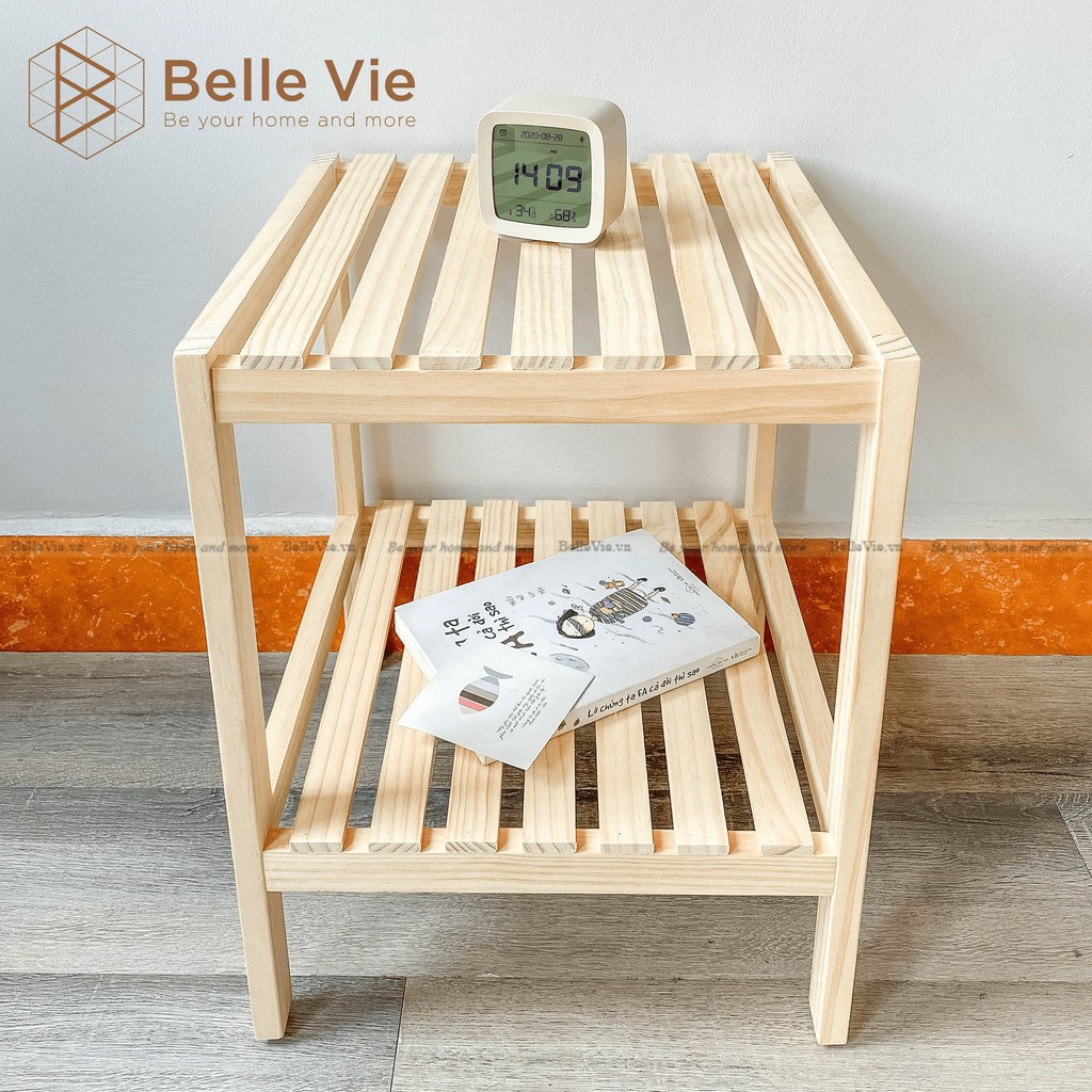 Kệ Đầu Giường Khung Gỗ Mặt Nan 2 Tầng BELLEVIE Kệ Gỗ Đa Năng Để Đầu Giường Shelf 2F | BigBuy360 - bigbuy360.vn