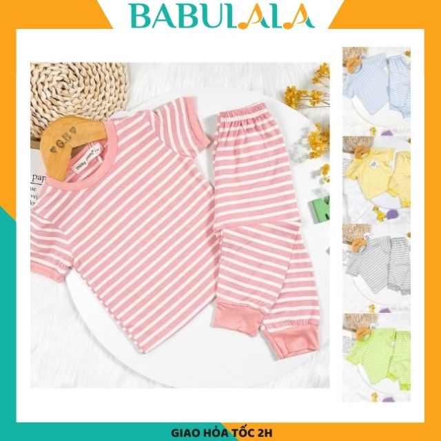 Bộ Minky Mom Chính Hãng Tay Ngắn Quần Dài Sọc Cho Bé Gái Trai 1 2 3 4 5 6 Tuổi Vải Thun Lạnh-Đồ Bộ Cho Bé-BABULALA TN01