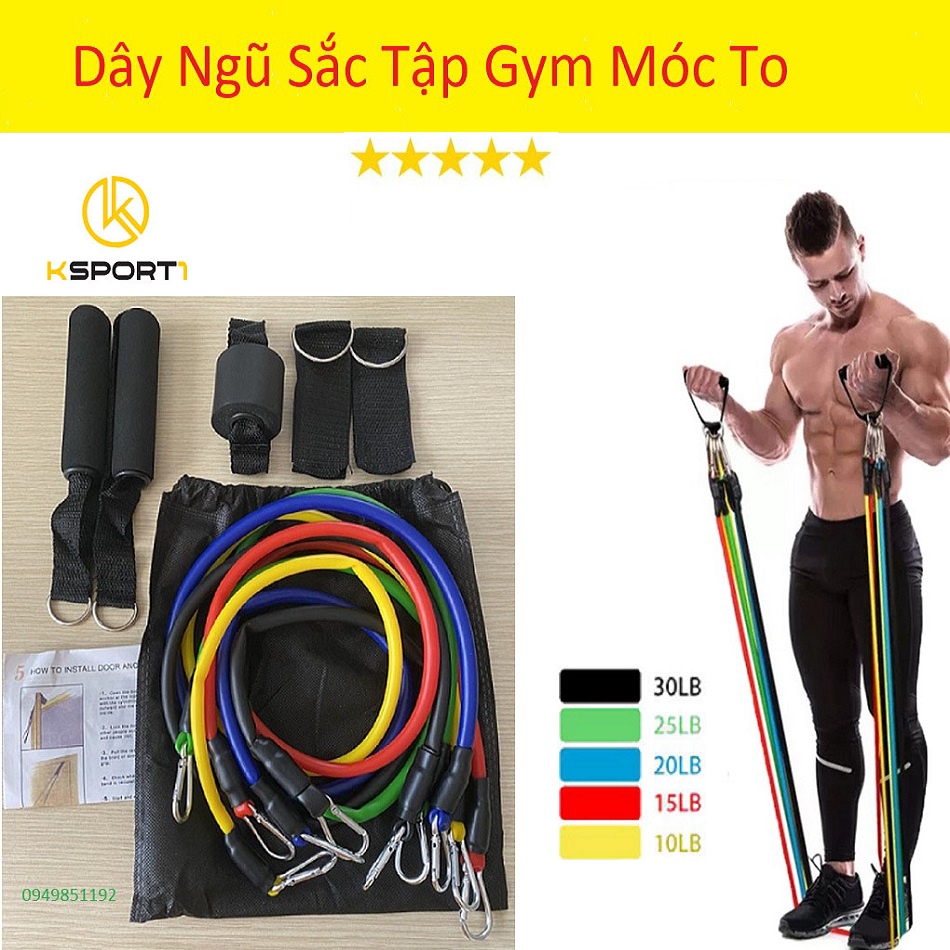 Bộ 5 Dây Ngũ Sắc Đàn Hồi Tập Full Body -Tập Thể Hình , Dụng Cụ Tập Gym Chuyên Nghiệp