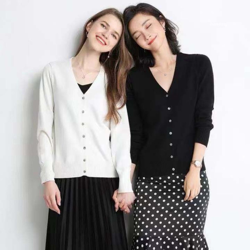 Áo thun len áo khoác cardigan tay dài nữ cổ tim hàn quốc 7 cúc