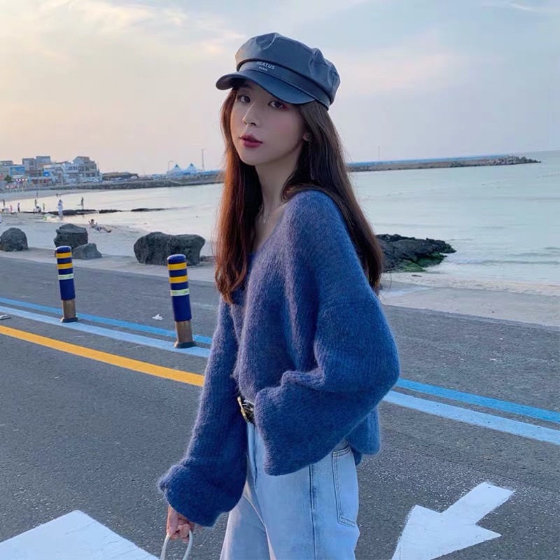 Áo sweater nữ ngoại cỡ dệt kim dáng rộng thanh lịch thời trang retro mới 2023