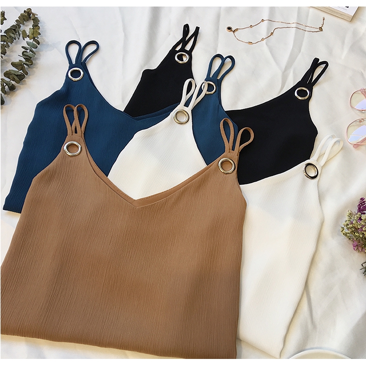 Áo sơ mi voan SUXI không tay cổ chữ V dáng rộng thời trang mùa hè cho nữ