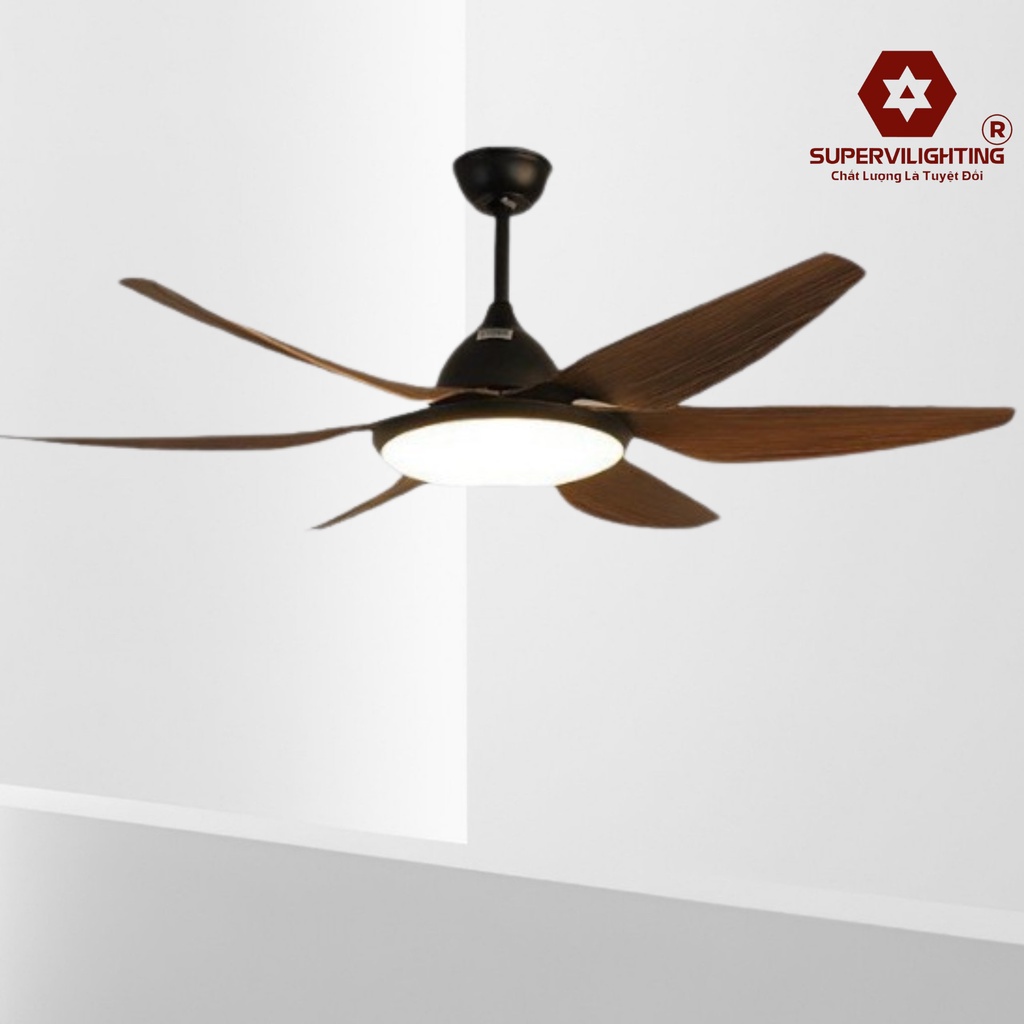 Quạt trần đèn SuperVilighting mã: S118, Động cơ Đồng DC70W Lõi Đồng Sải cánh 1,46m số cánh 06, Bảo hành động cơ 48 tháng