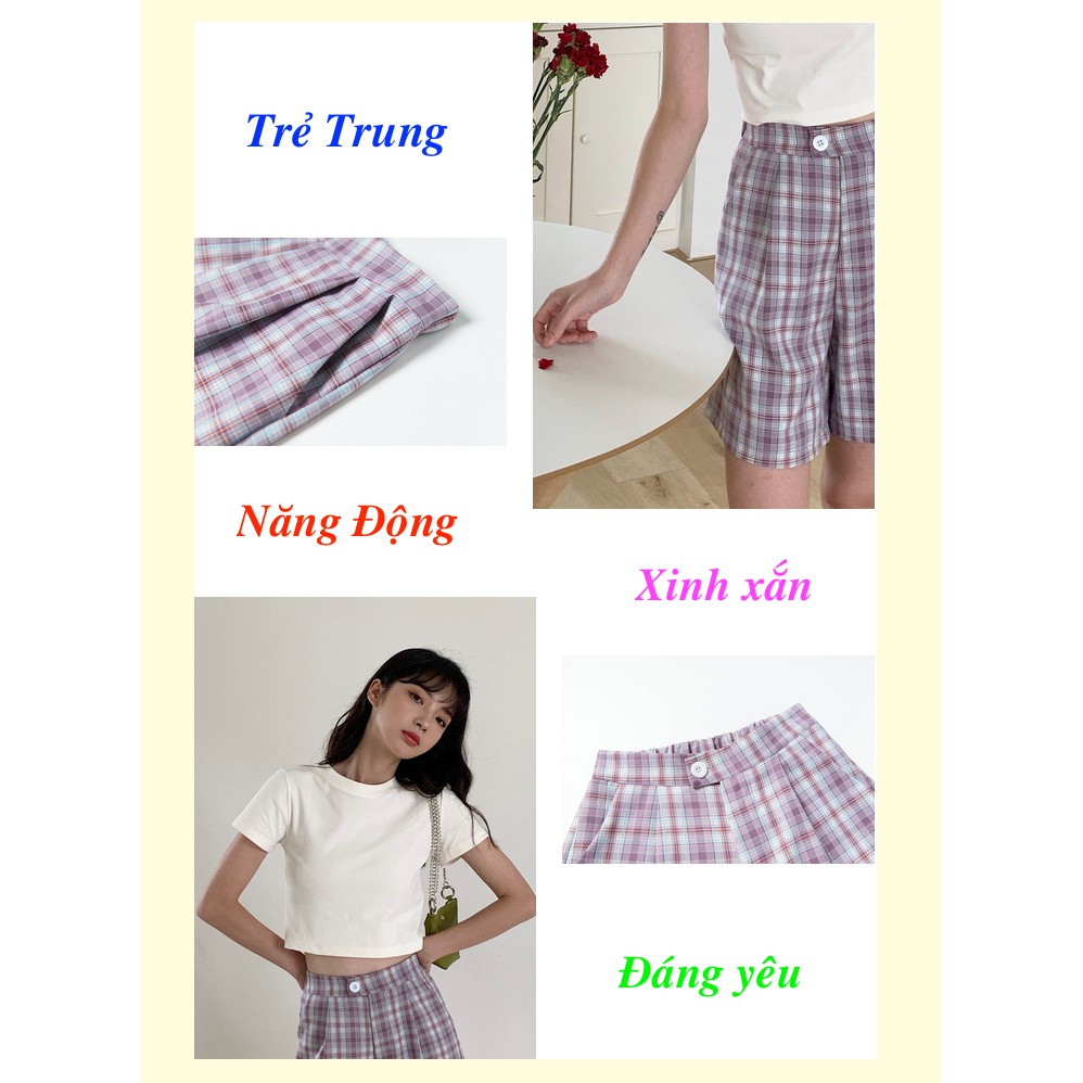 Quần sooc đũi kẻ caro nhiều màu năng động Q123 RumHana | BigBuy360 - bigbuy360.vn