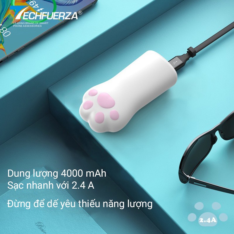 [Chính hãng BH1:1] ✅Sạc Dự Phòng 10400maAh KT010 TECHFUERZA Tay Mèo Mini SẠC NHANH 2.4A | BigBuy360 - bigbuy360.vn