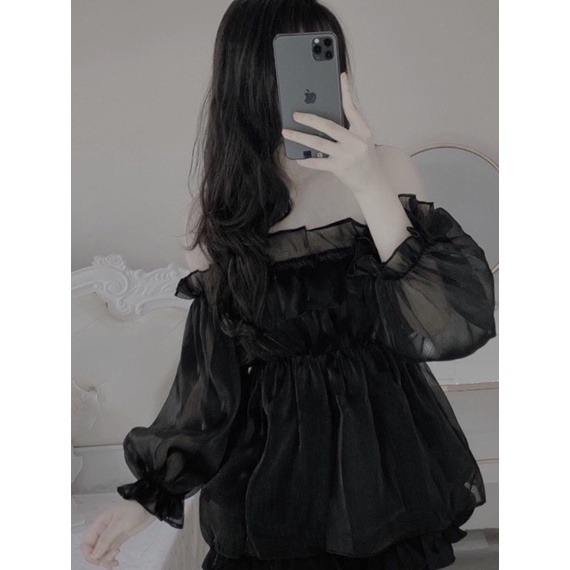 Đầm kiểu tiểu thư vai bệt, tay dài chất vải voan | BigBuy360 - bigbuy360.vn