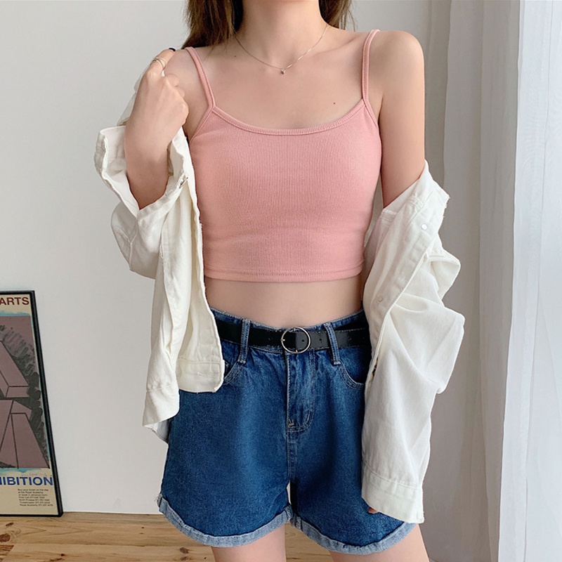 Áo Croptop Hai Dây Phong Cách Hàn Quốc Quyến Rũ Cho Nữ Áo Crop Top Thể Thao Hai Dây Co Giãn Màu Trơn Thời Trang Mùa Hè Quyến Rũ Cho Nữ