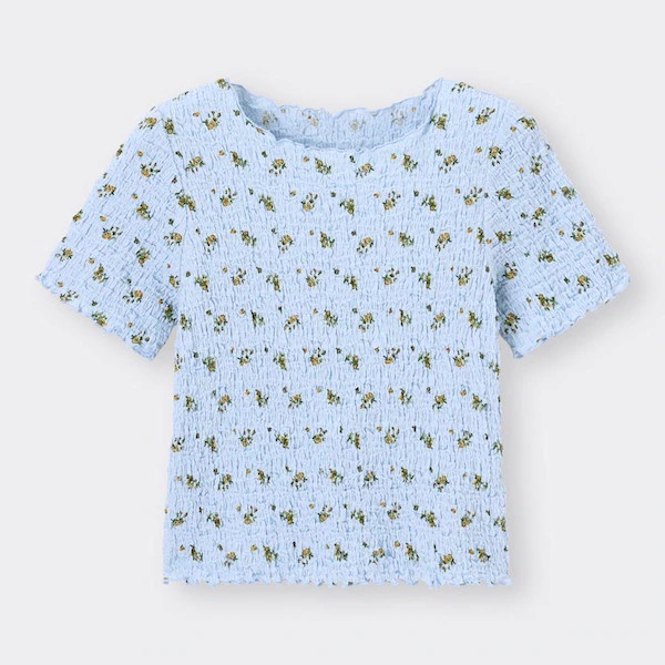 Áo Thun Nhún Ngắn Tay Nữ Hoa Nhí Xinh Xắn Của GU