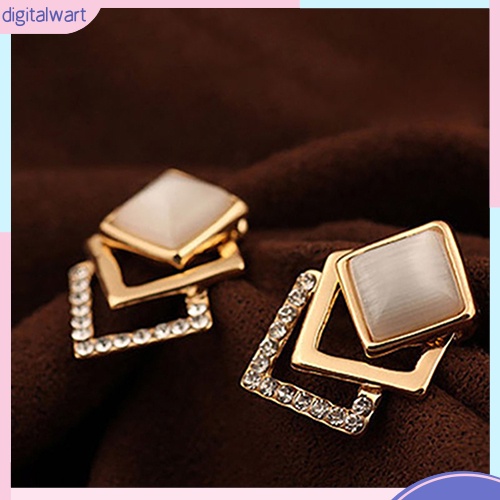 Cặp khuyên tai thiết kế hình vuông đính đá quý nhân tạo sang trọng cá tính dành cho nữ