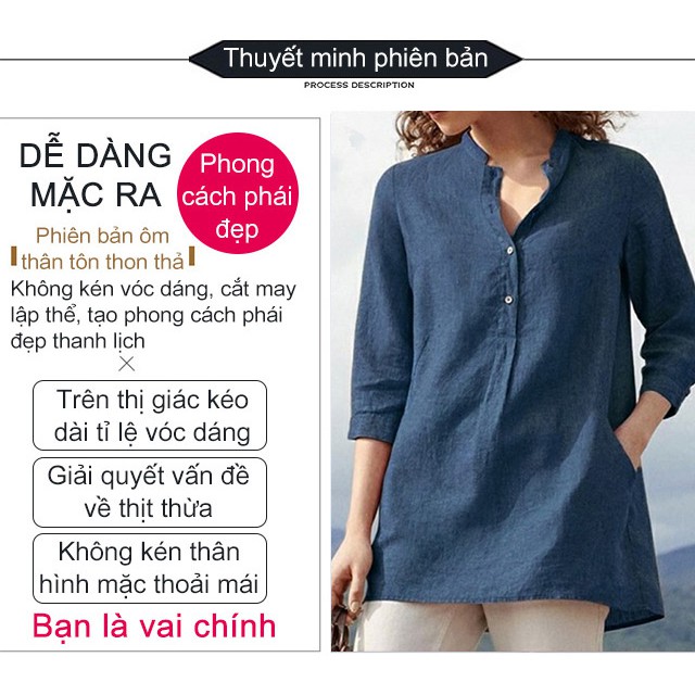 Summer 5-point Sleeves Women's Shirt Solid Color Cotton And Linen Stand Collar Button Loose Large Size Tops | BigBuy360 - bigbuy360.vn