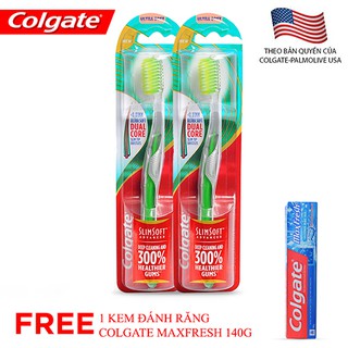 [Quà] Bộ 2 bàn chải Colgate cao cấp siêu mềm mảnh Slimsoft Advanced tặng 1 KĐR Colgate Maxfresh 140g - 2ADVANCED