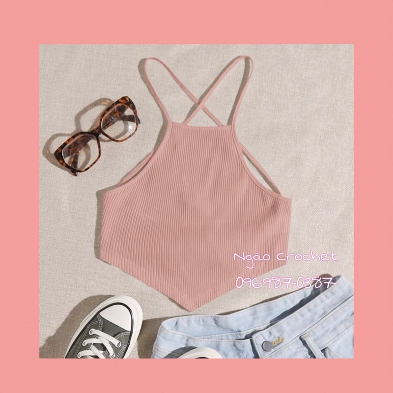 Áo Yếm Croptop Đan Dây Hở Lưng Màu Trơn Sexy Gợi Cảm