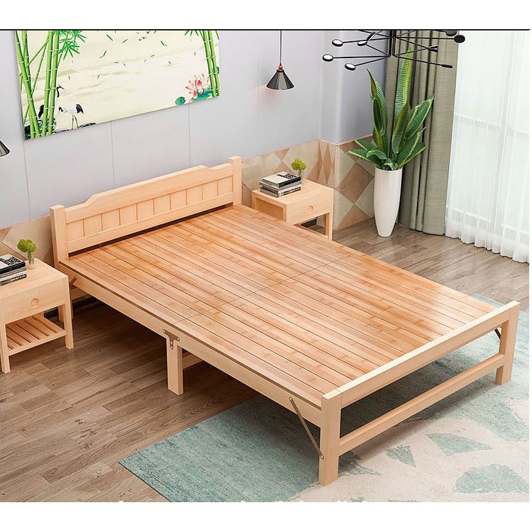 RE0557 Giường gỗ thông gấp gọn 100x195cm tặng nệm gối - Giường xếp gỗ thông | BigBuy360 - bigbuy360.vn