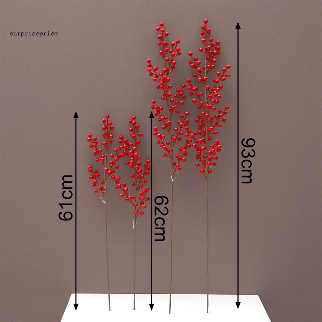 Cành hoa quả mọng nhân tạo màu đỏ dáng dài chống mòn trang trí bàn