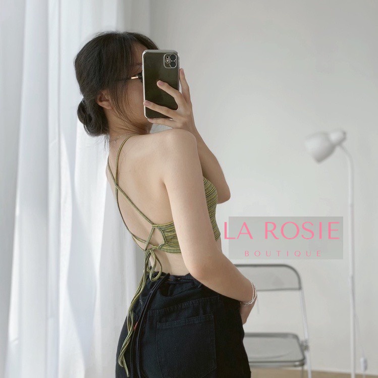 Áo croptop cổ yếm đan dây hở lưng thun gân | La Rosie Boutique LA57