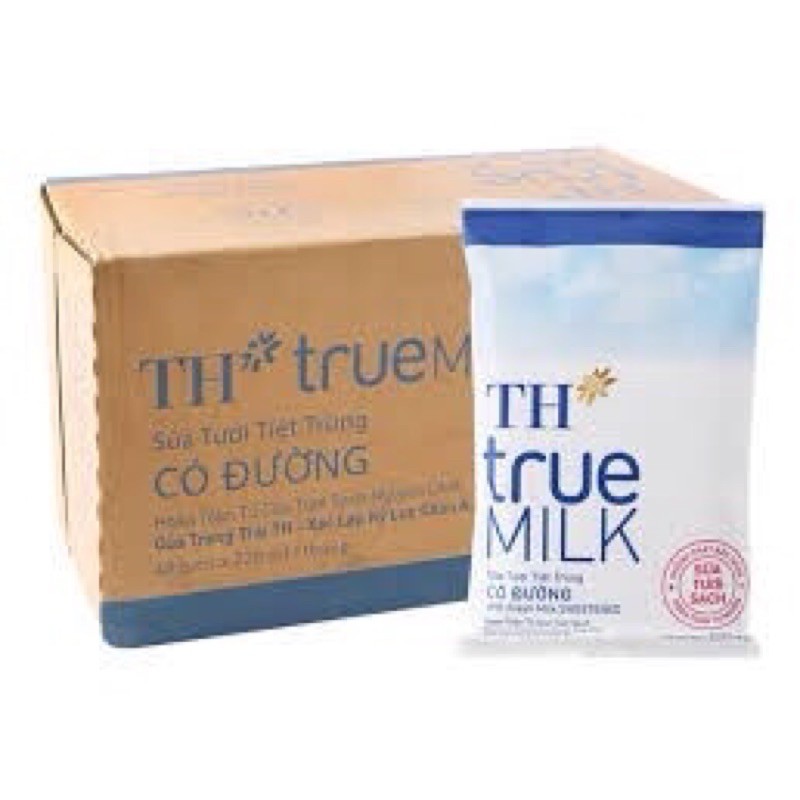 Thùng Sữa Tươi TH True Milk có đường/ít đường/nguyên chất (220ml x 48 Bịch)