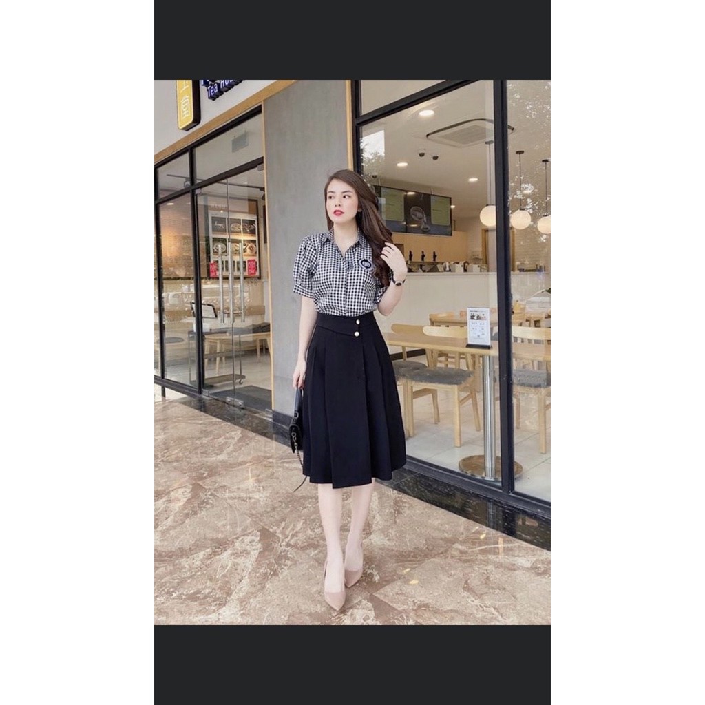 CHÂN VÁY XẾP LY DÀI QUA GỐI PHỐI 2 CÚC SIÊU SANG | BigBuy360 - bigbuy360.vn