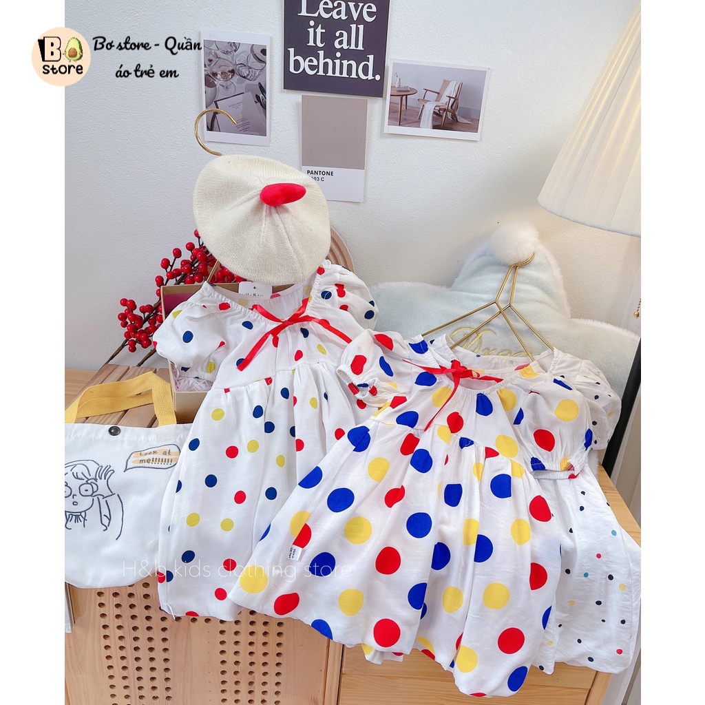 Váy chấm bi tơ đũi, đầm cho bé gái 10-20kg