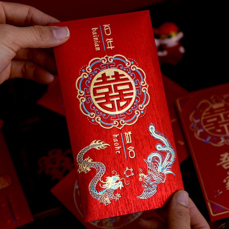 BAO LÌ XÌ CƯỚI HOẠ TIẾT SANG TRỌNG TRÊN NỀN GIẤY KIM TUYẾN NHŨ