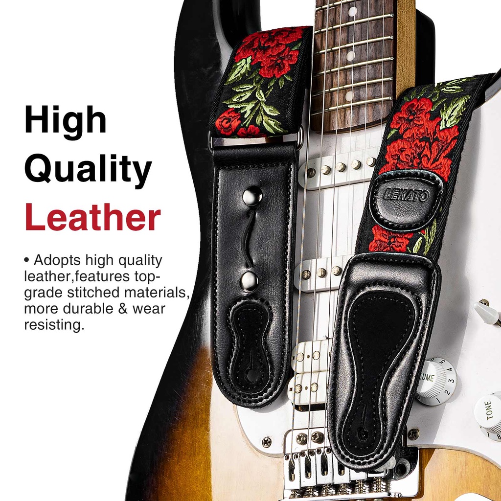 Dây Đeo Bằng Da Cho Đàn Guitar Điện Lekato Lgs-6 Kèm 6 Miếng Gảy 2 Khóa