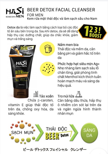 Hasi - Sữa Rửa Mặt Thải Độc và Sáng Da Sạch Mụn Hasi Kokeshi Men